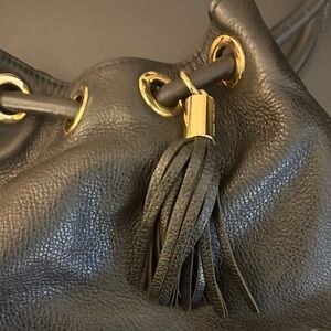 Michael Kors Black Leather Hobo Bag with Gold Accents